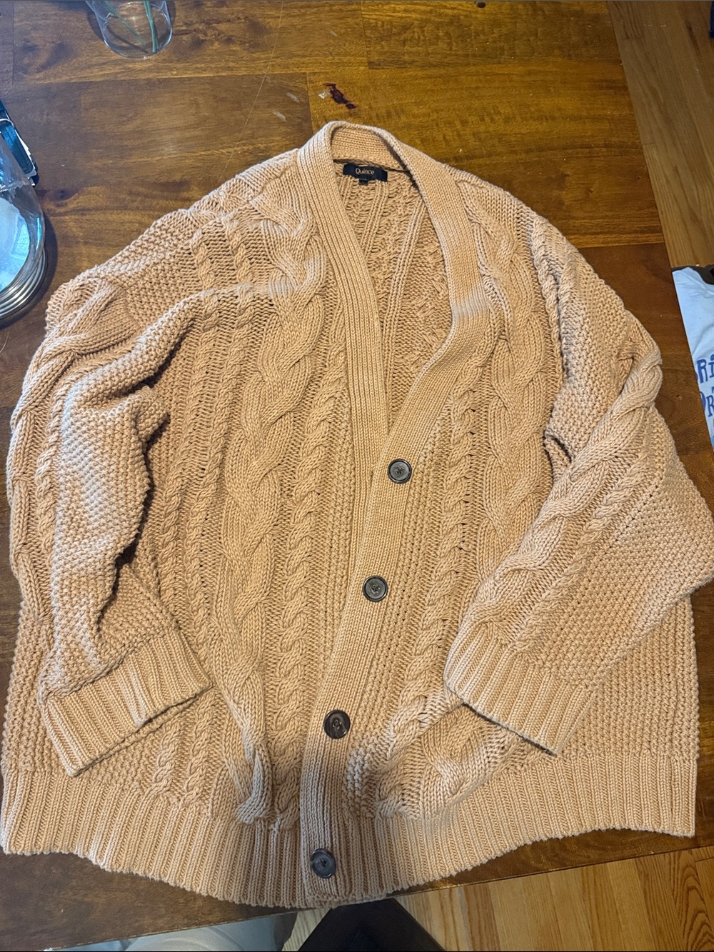 Quince Tan Cable Knit Cardigan - Picture 3 of 4